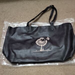 Thirty-One Black Shoulder Bag with Embroidered Ostrich